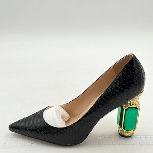 FSJ Women Bridal Pointed Toe Chunky Block High Heel Crystal Pumps Slip on Weddin